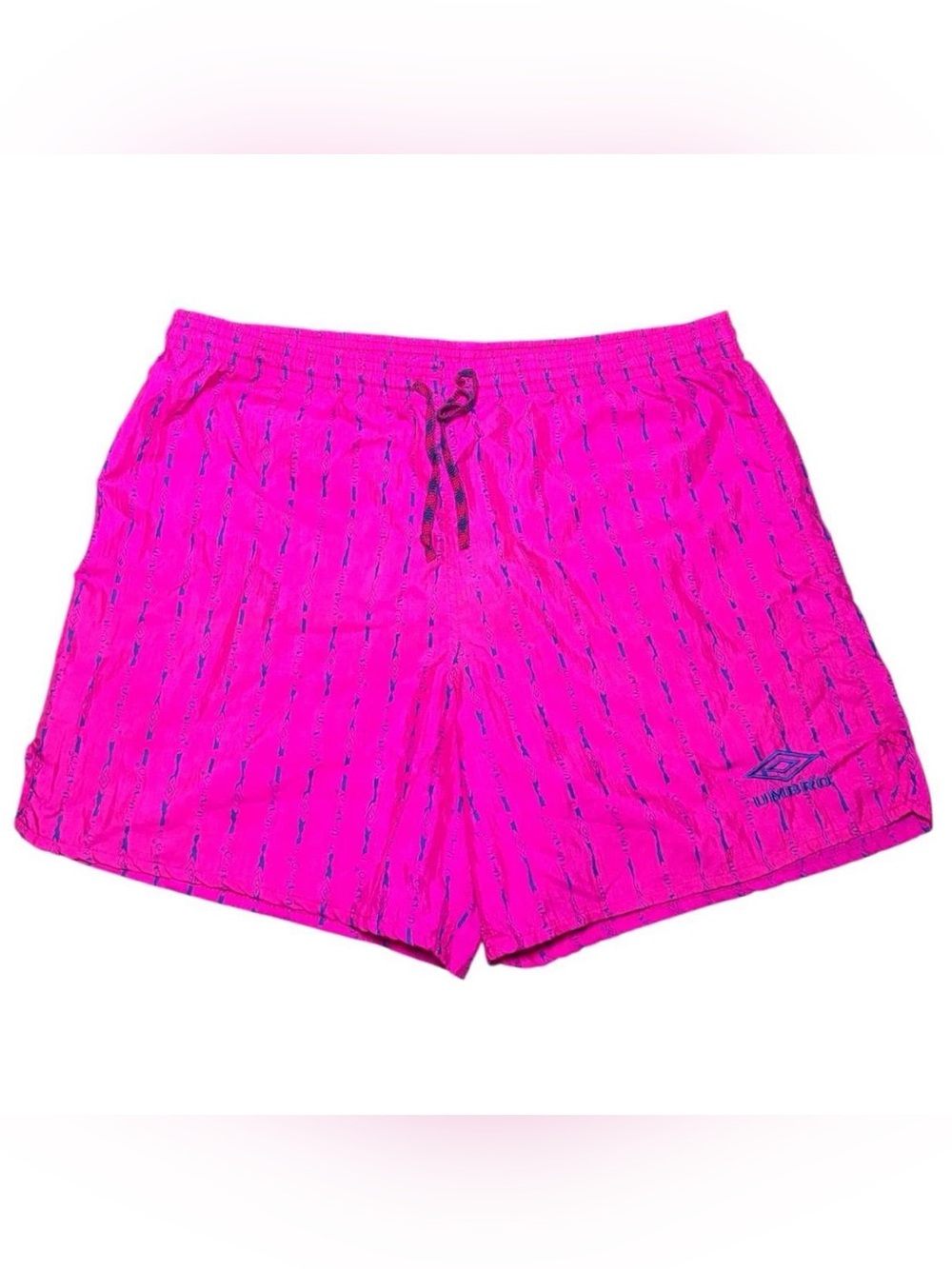 Vintage Umbro Repeat Spell Out Sand Soccer Neon Pink Purple Nylon Shorts